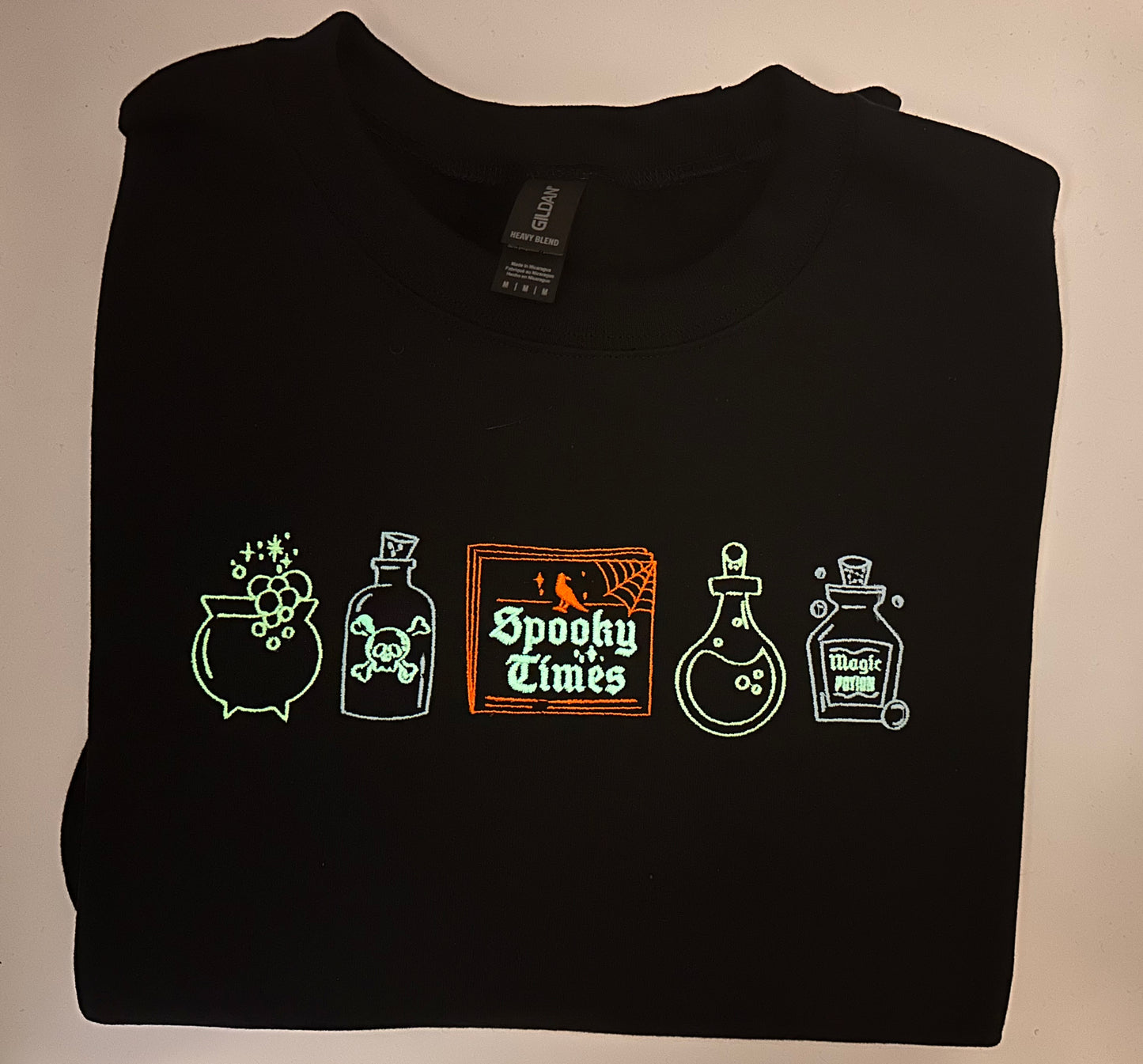 Spooky times embroidered crewneck (glow in the dark thread)
