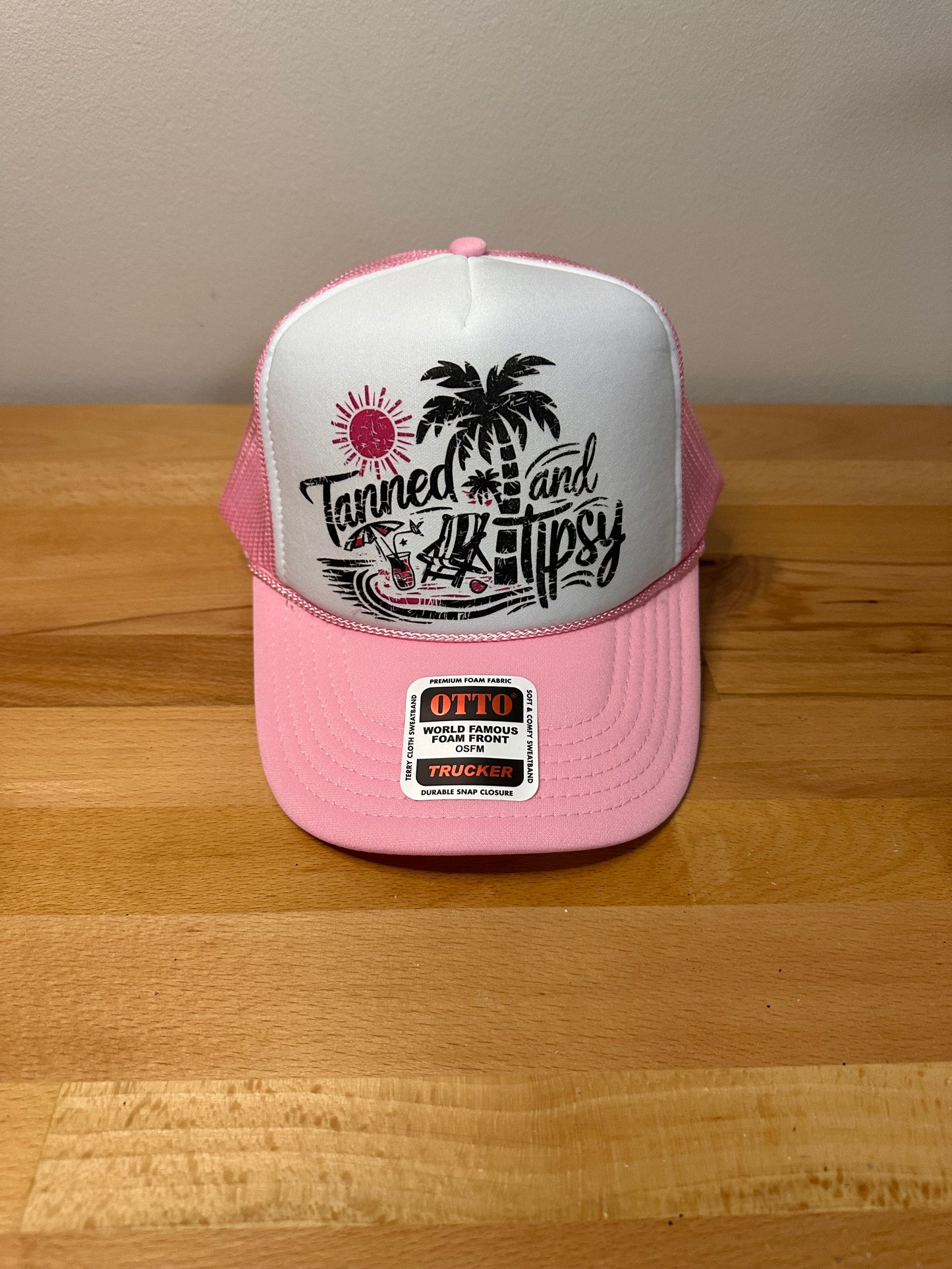 Tanned and tipsy dtf printed foam trucker hat