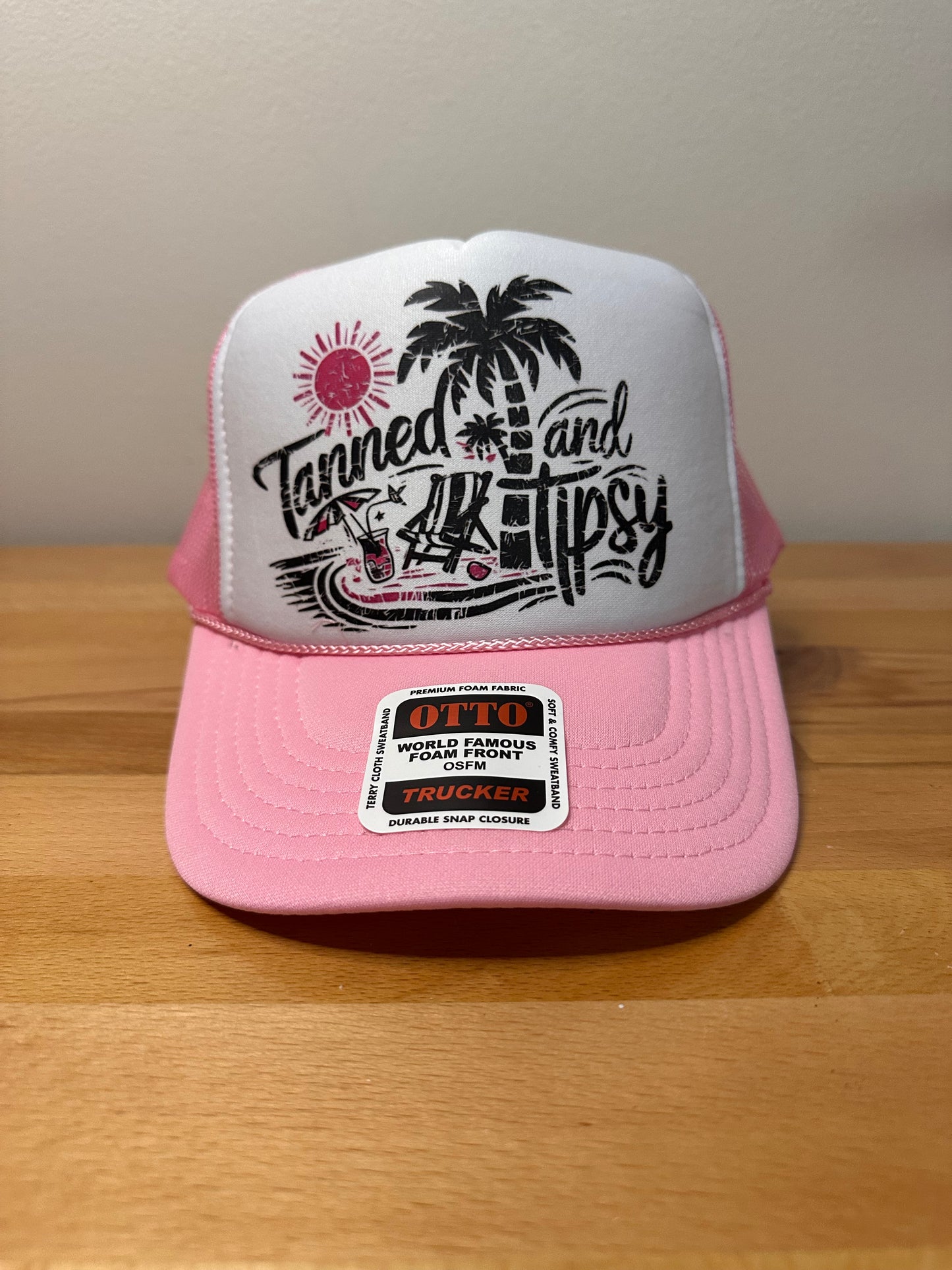 Tanned and tipsy dtf printed foam trucker hat