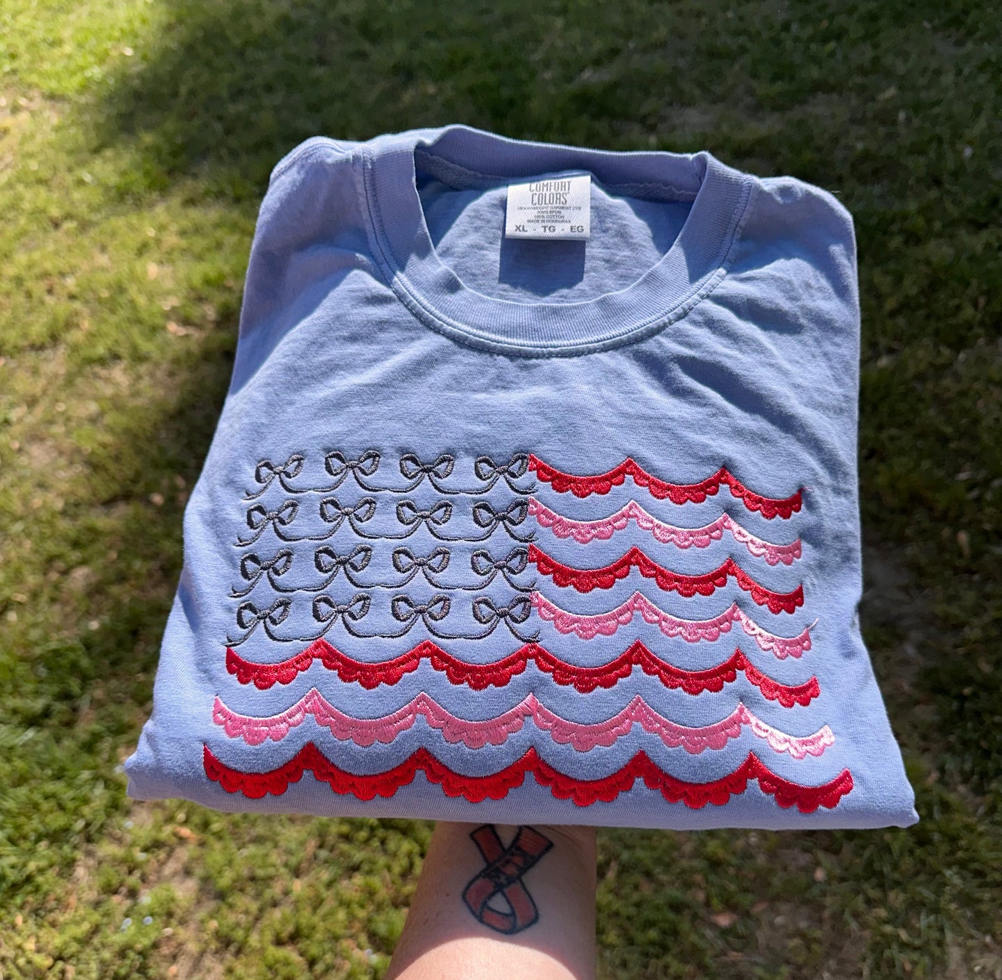 Embroidered flag tshirt