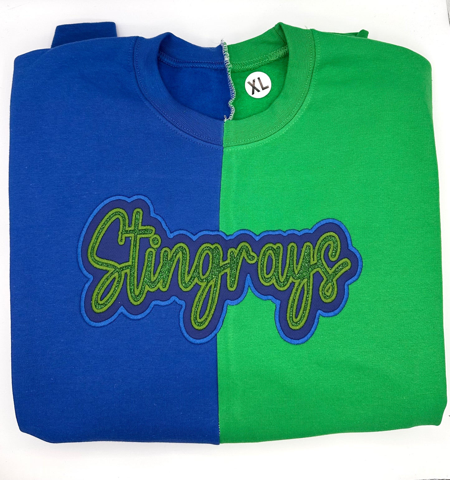 Split Color Embroidered applique Crewneck