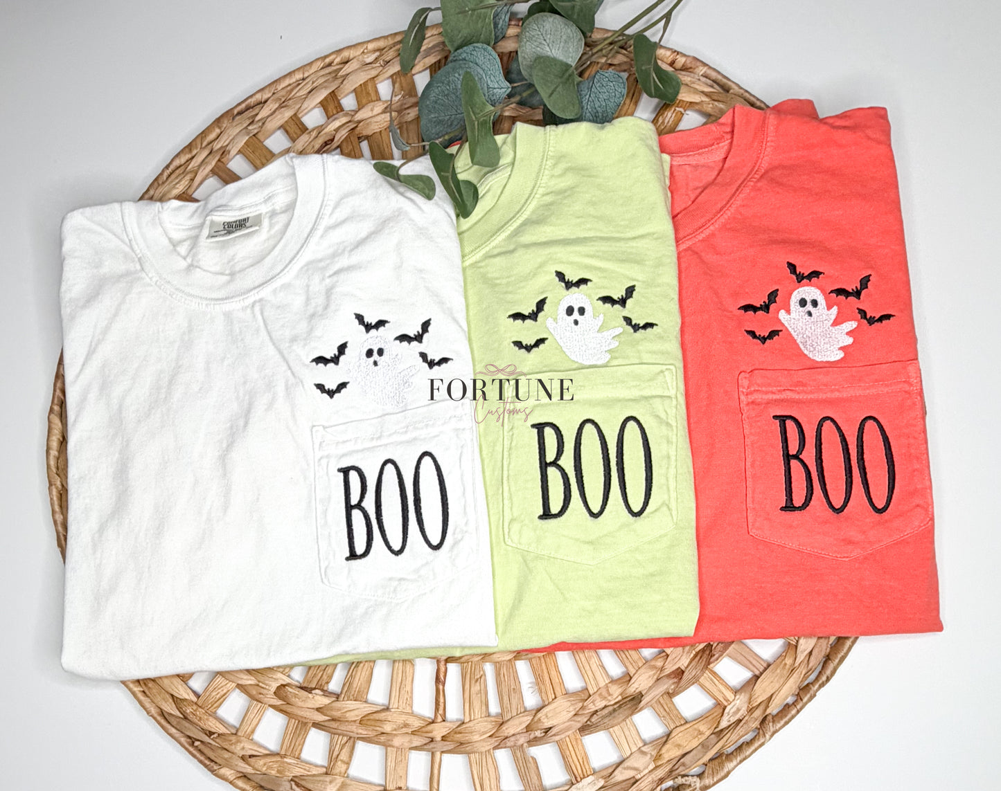 Embroidered BOO Comfort Colors Pocket Tee