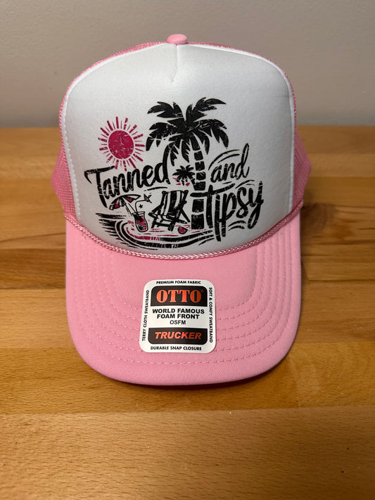 Tanned and tipsy dtf printed foam trucker hat