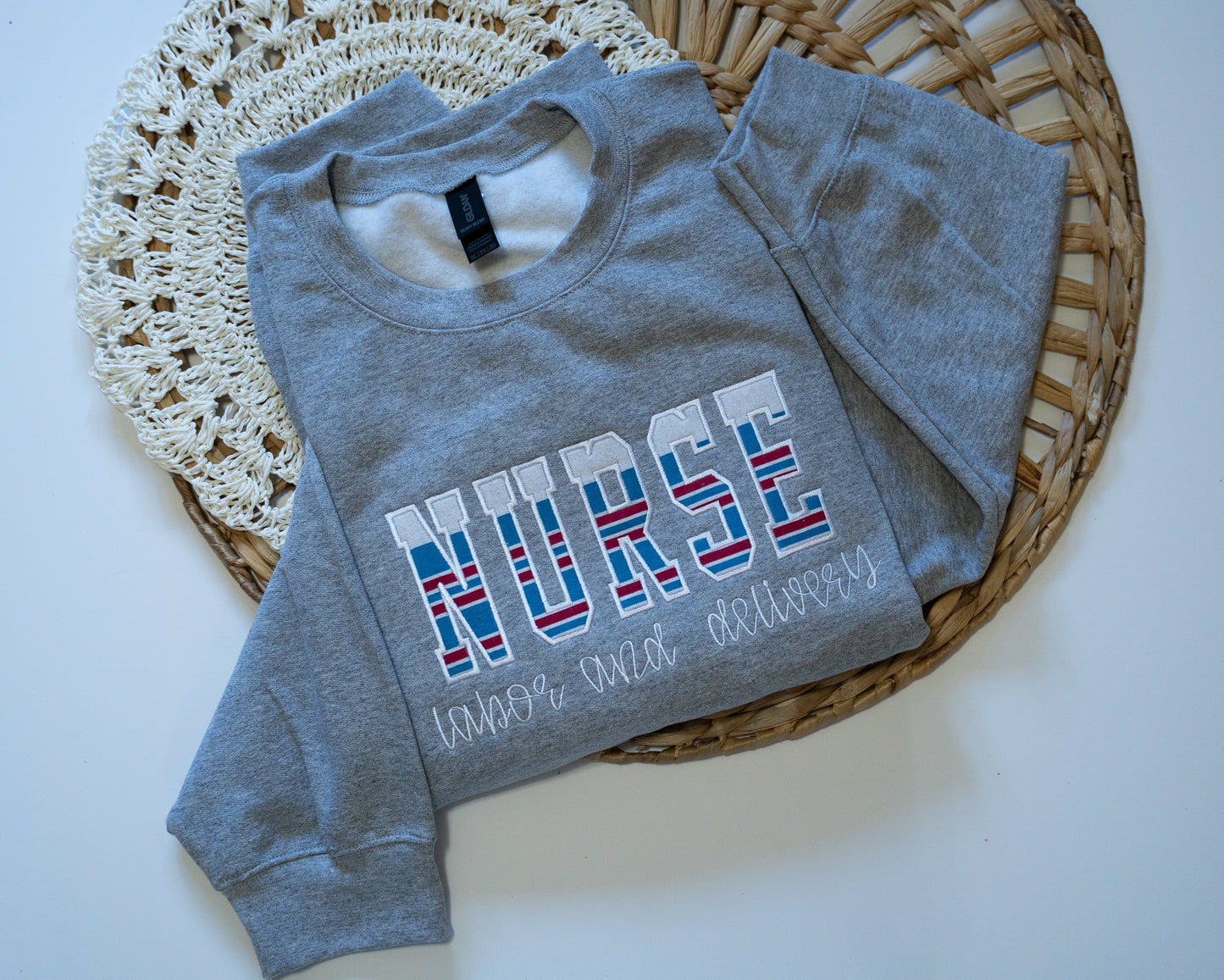 "Baby Blanket" Embroidered Labor and Delivery Nurse Crewneck