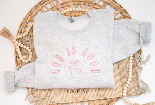 “God is good” embroidered crewneck