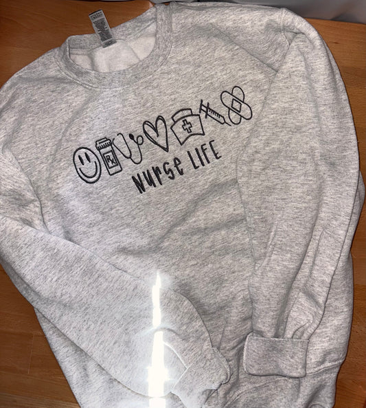 Embroidered nurse icons crewneck