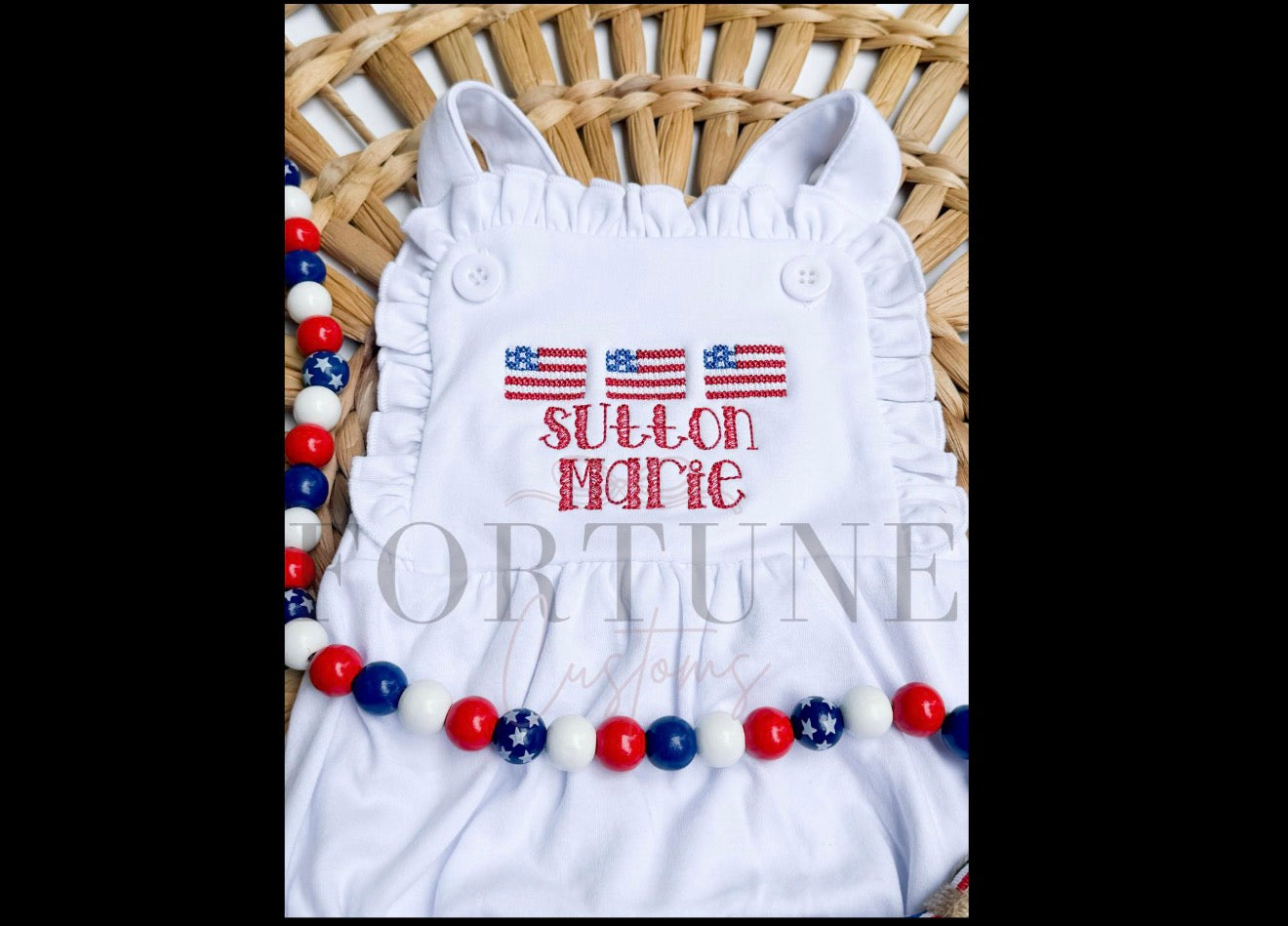 Personalized American flag embroidered bubble romper