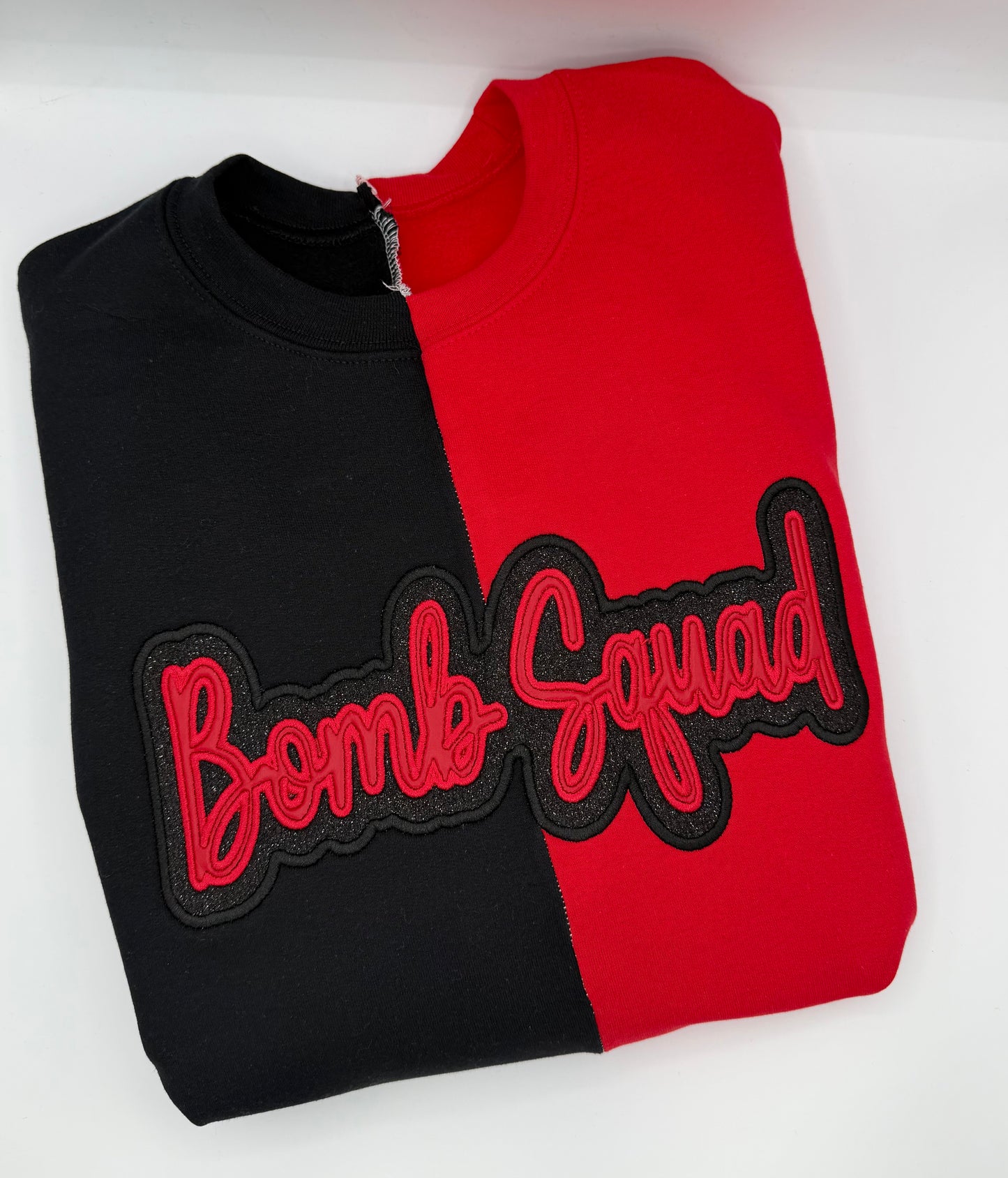 Split Color Embroidered applique Crewneck