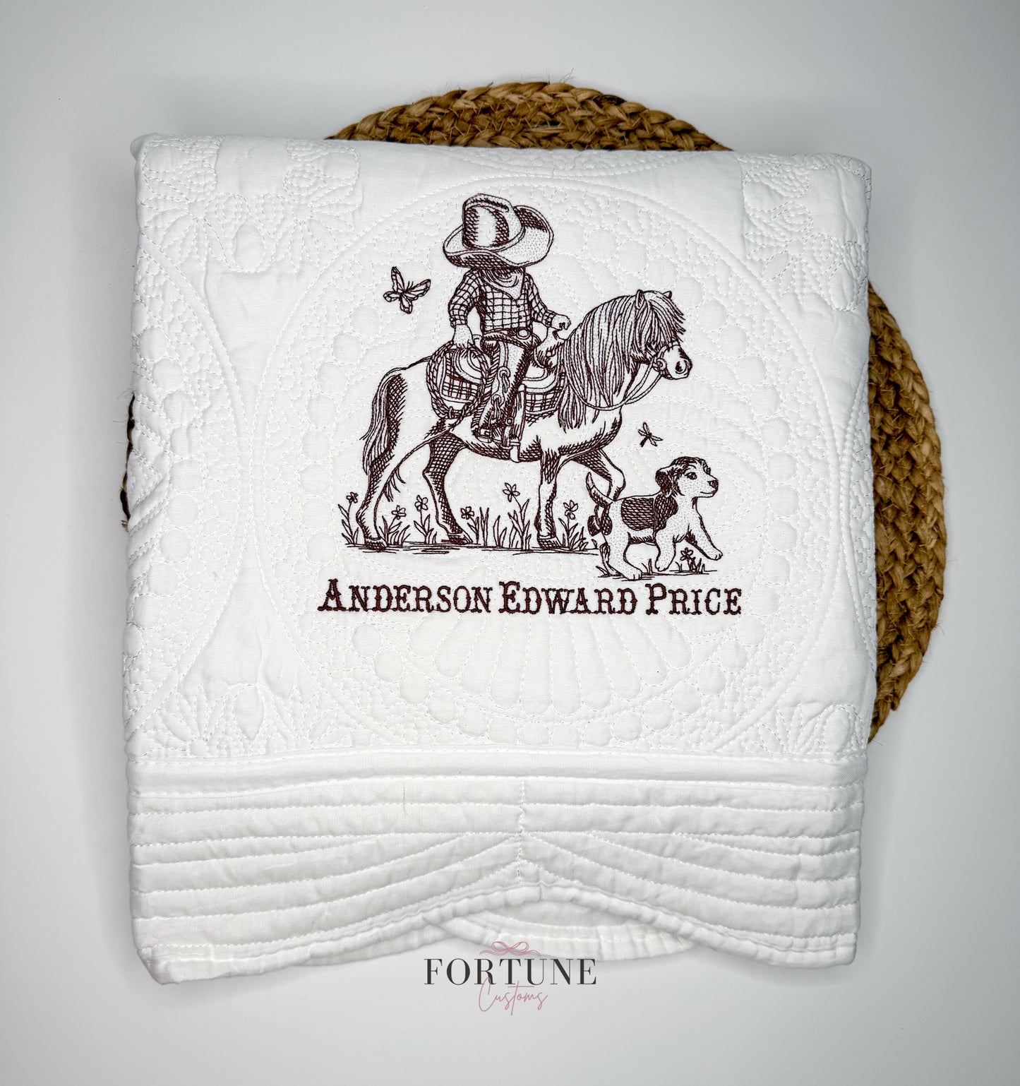 Personalized Western themed Heirloom Blanket and bib bundle