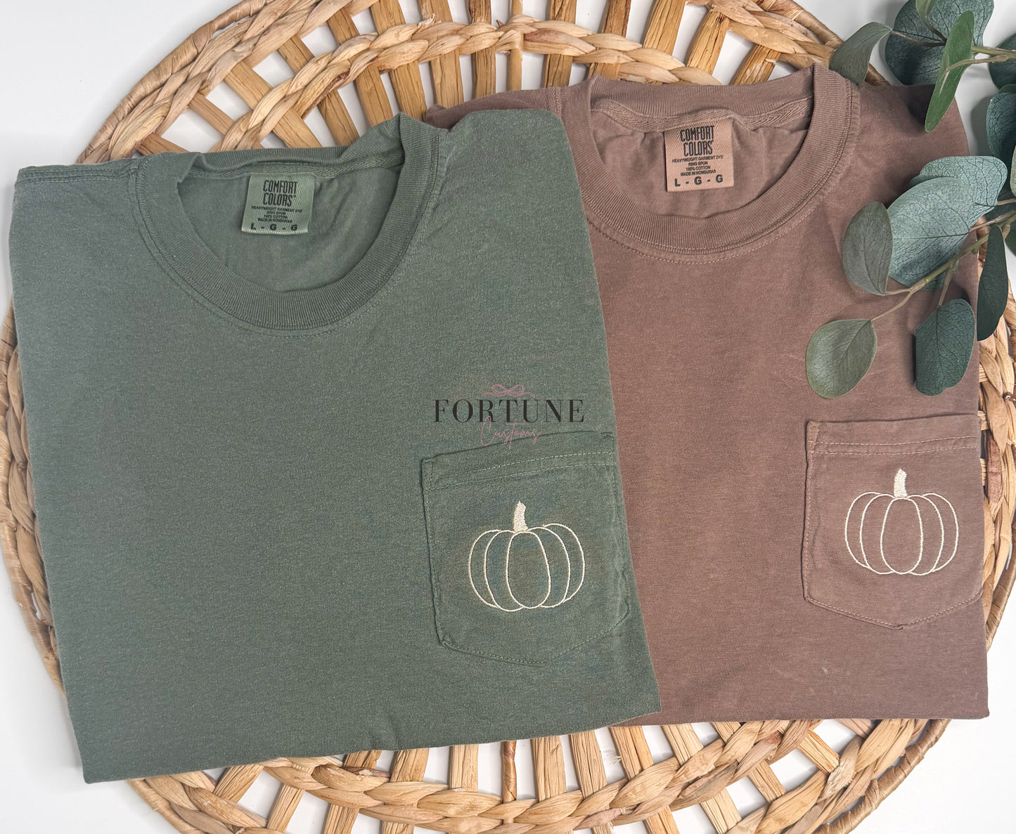 Embroidered Pumpkin pocket comfort colors tee