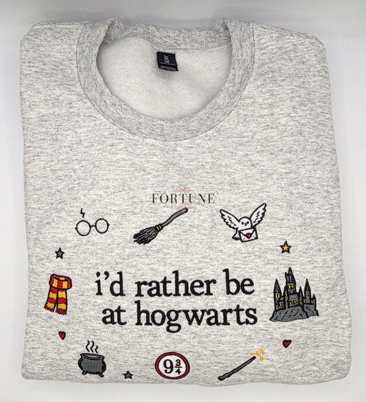Embroidered "I'd rather be in Hogwarts" crewneck